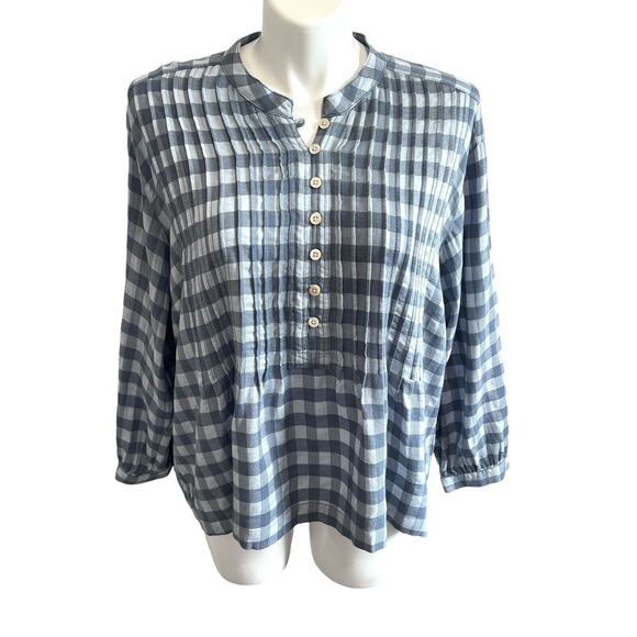 Wrap London Tops - Wrap London Womens Blouse Top Size 14 Blue Check Pleated Tunic Balloon Sleeve